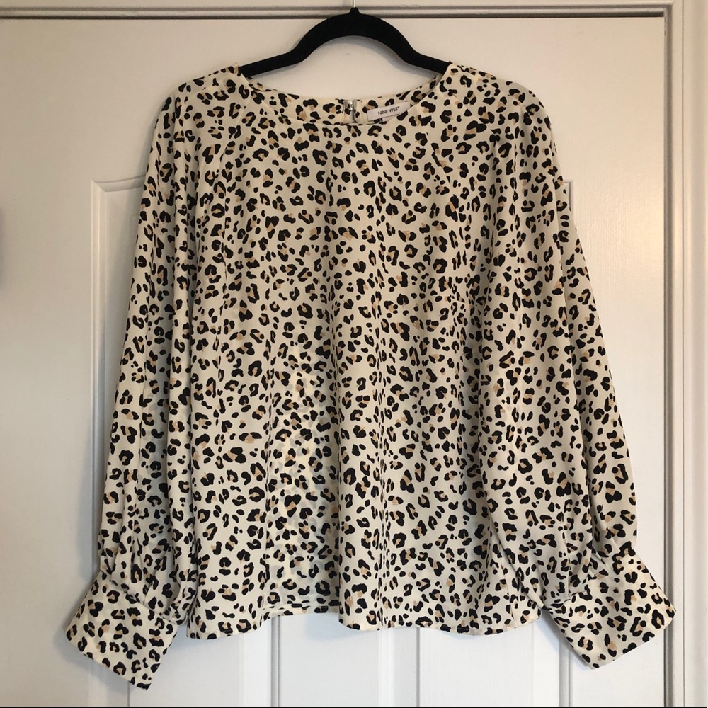 Nine West Cheetah Print Long-Sleeve Blouse